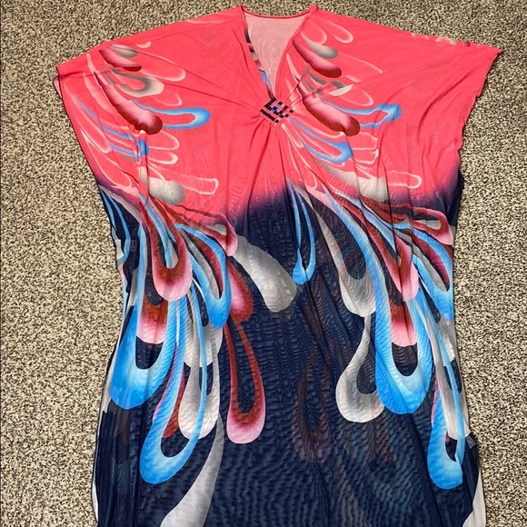 Elegant Pink and Blue Women's Swim Cover-Up - Picture 5 of 7